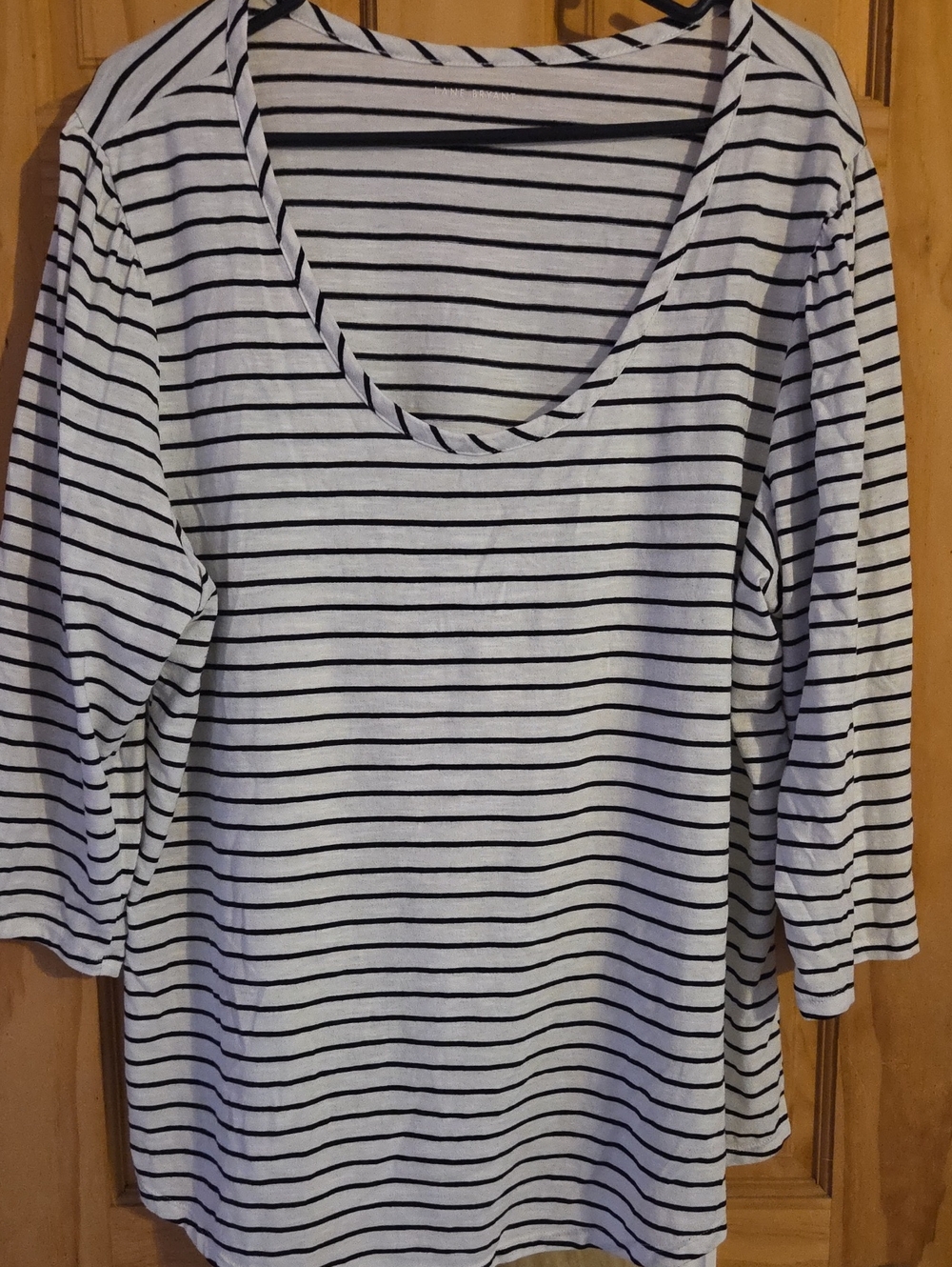 Lane Bryant White with Black Striped Long Sleeve Scoop Neck Top